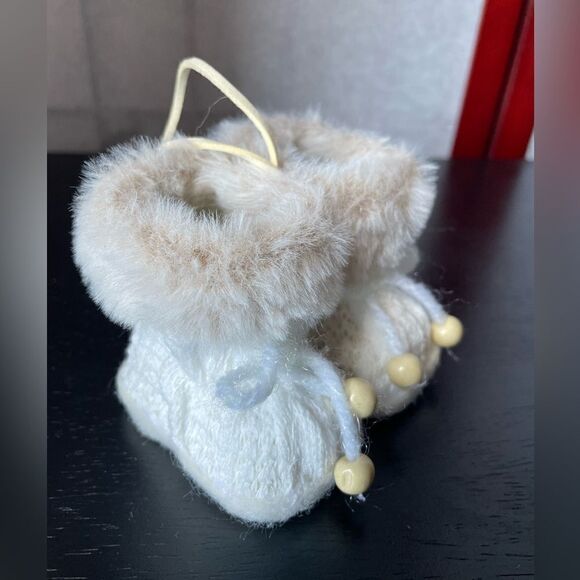 Christmas Tree Ornament: Soft White Baby Boot Ornament (New) - Picture 3 of 7